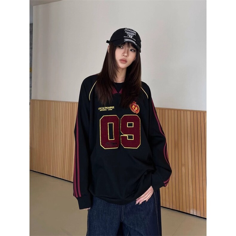 美式重磅嘻哈卫衣2026春季新款V领球衣情侣装宽松外套TXW145，女装短外套，星座516A