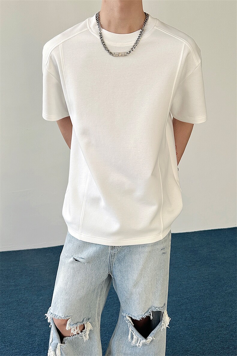2026夏季新款拼接短袖T恤解构正肩圆领男女X64122-TP14不,男装T恤,电商A102