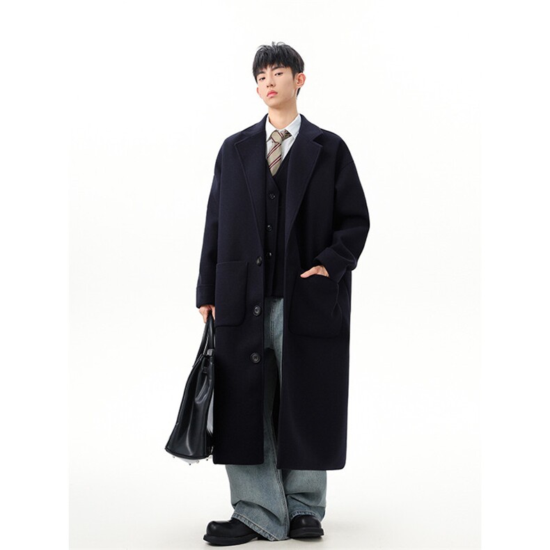 真两件中长款毛呢大衣男冬高街痞帅呢子外套休闲情侣风衣FY212，男装风衣，星座903-1