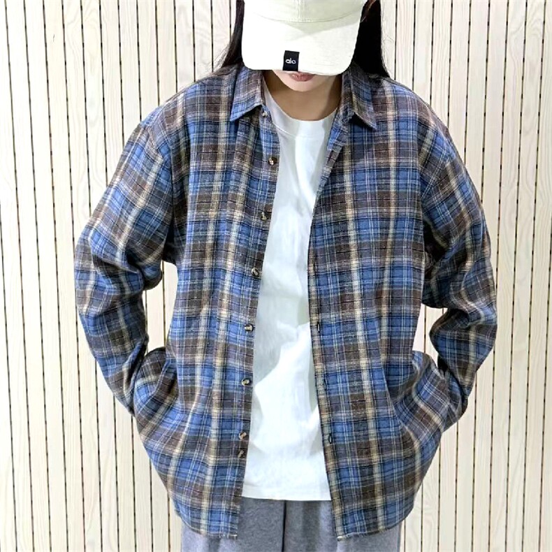 春季新款现货（跨境电商）格子男女情侣款潮流宽松格纹衬衣,男装衬衫,星座1107-1