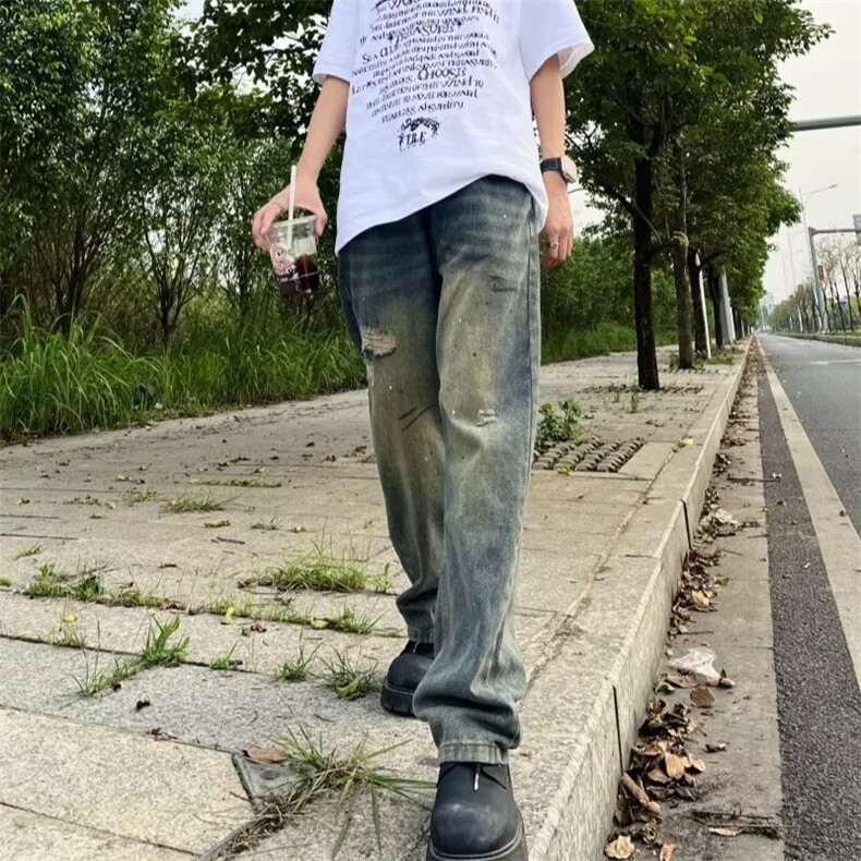 牛仔裤男士韩版潮流高街帅气破洞夏季2024新款ins长裤RK1784-P46,男装牛仔裤,星座412-2
