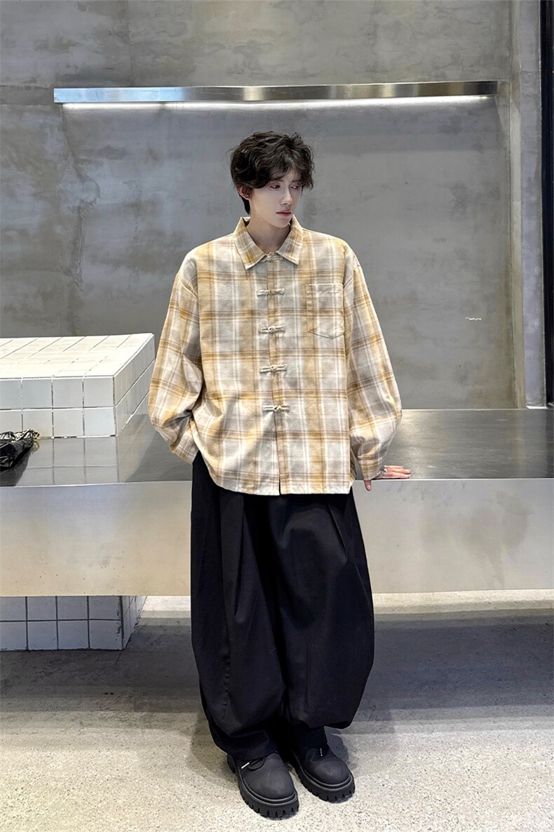 CS1157-特批45控88风盘扣衬衣设计感宽松潮上衣外套大码衬衫,男装衬衫,电商A059