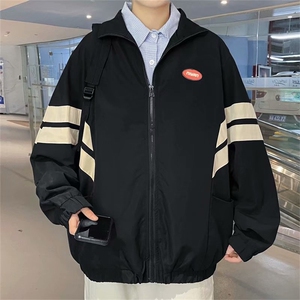 休闲宽松百搭外套嘻哈新款潮牌男条纹撞色夹克棒球服 W1447-P48图片