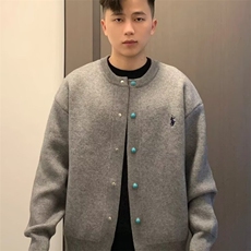 M39-P61灰色圆领简约宽松纽扣针织开衫2025秋冬季新款韩版，男装卫衣，电商B323A