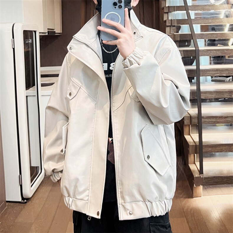 立领机车皮夹克男秋季皮衣情侣外套个性青年A266-PY008-P75控138图片
