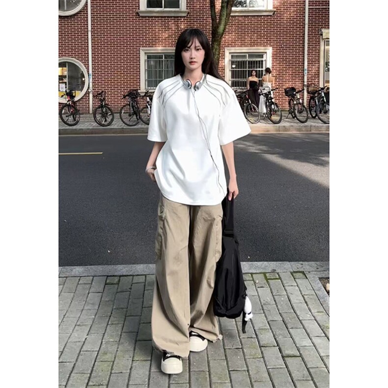 夏季美式高街ins重磅拉链装饰短袖T桖货号TX25172P35,男装T恤,电商A063