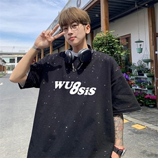 可48小时发货支持抖音得物来样二开美式满天星亮片短袖T恤MTX719，男装T恤，电商A486