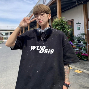 可48小时发货支持抖音得物来样二开 美式满天星亮片短袖T恤MTX719图片