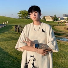 美式高街短袖男款夏季潮牌cleanfit宽松休闲正肩T恤女情侣五分袖，男装T恤，电商B371