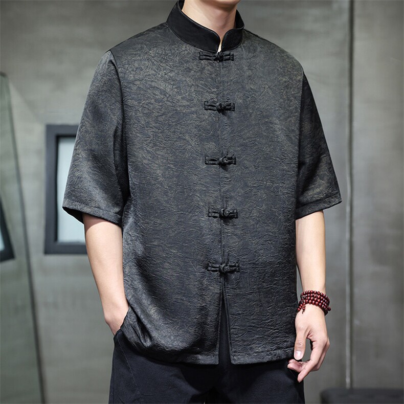 A018-DT5658p65/2025风新中式皱树提花纹大码盘口薄款衬衫，男装衬衫，电商A019