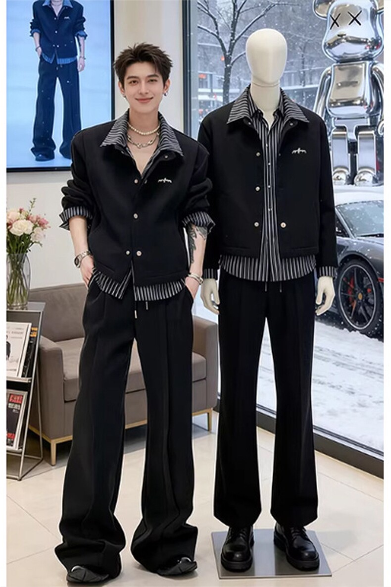 C316SY9950P68K9951P58卫衣拼接套装衬衫领不规则运动裤卫裤,男装休闲裤,电商C316