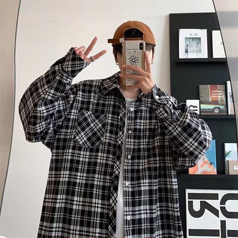 网络图现货美式潮牌街头风痞帅休闲百搭格子长袖衬衫JC27-P45，男装衬衫，星座715-7