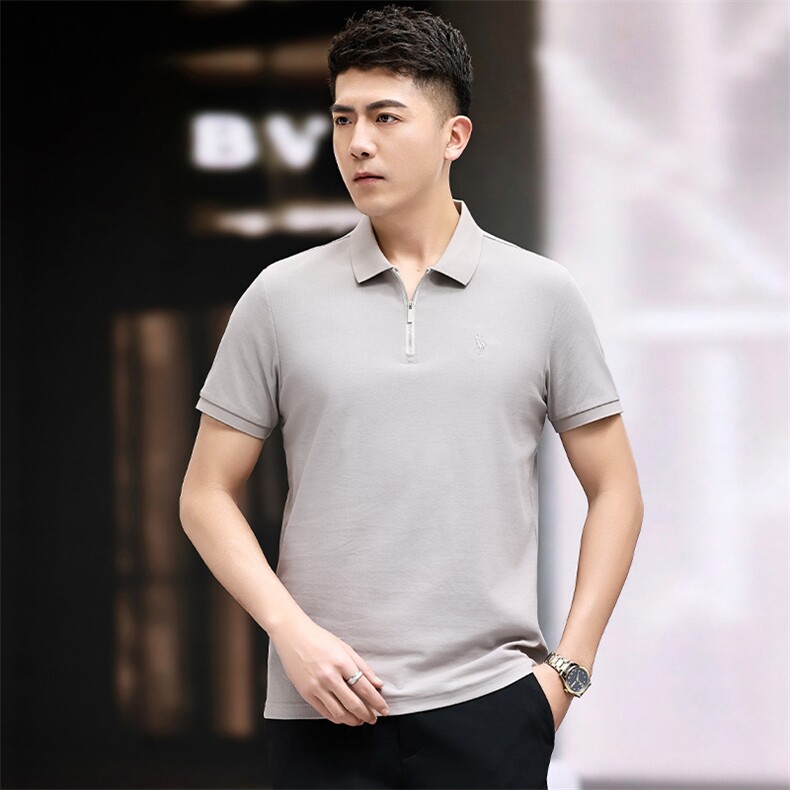 2024夏季男士商务休闲短袖百搭Polo衫时尚半拉链翻领透气短袖T恤图片