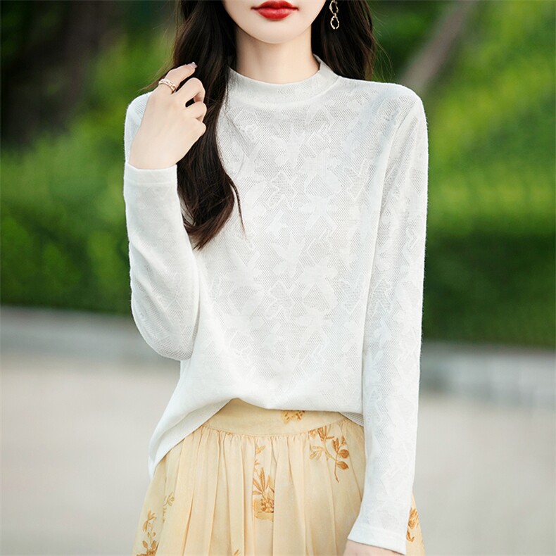 优雅气质女士秋冬羊毛打底衫简约时尚百搭显瘦长袖针织衫,针织衫/毛衣,绒宛羊绒