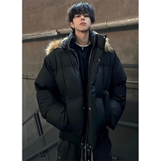 短款毛领羽绒服男款冬季痞帅高级感连帽派克棉服外套M6023，男装羽绒服，星座1116A（原606A-3）