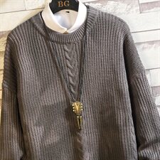 M04-P65日系男士大码秋季圆领扎染色针织套头毛衣外套黑色，男装针织衫/毛衣，电商B369（原A024）
