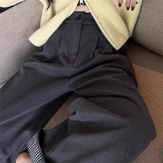 AK2474-P65韩系chic人字纹西装版阔腿裤条纹翻边随性直筒休闲裤，女装休闲裤，星座617A-2