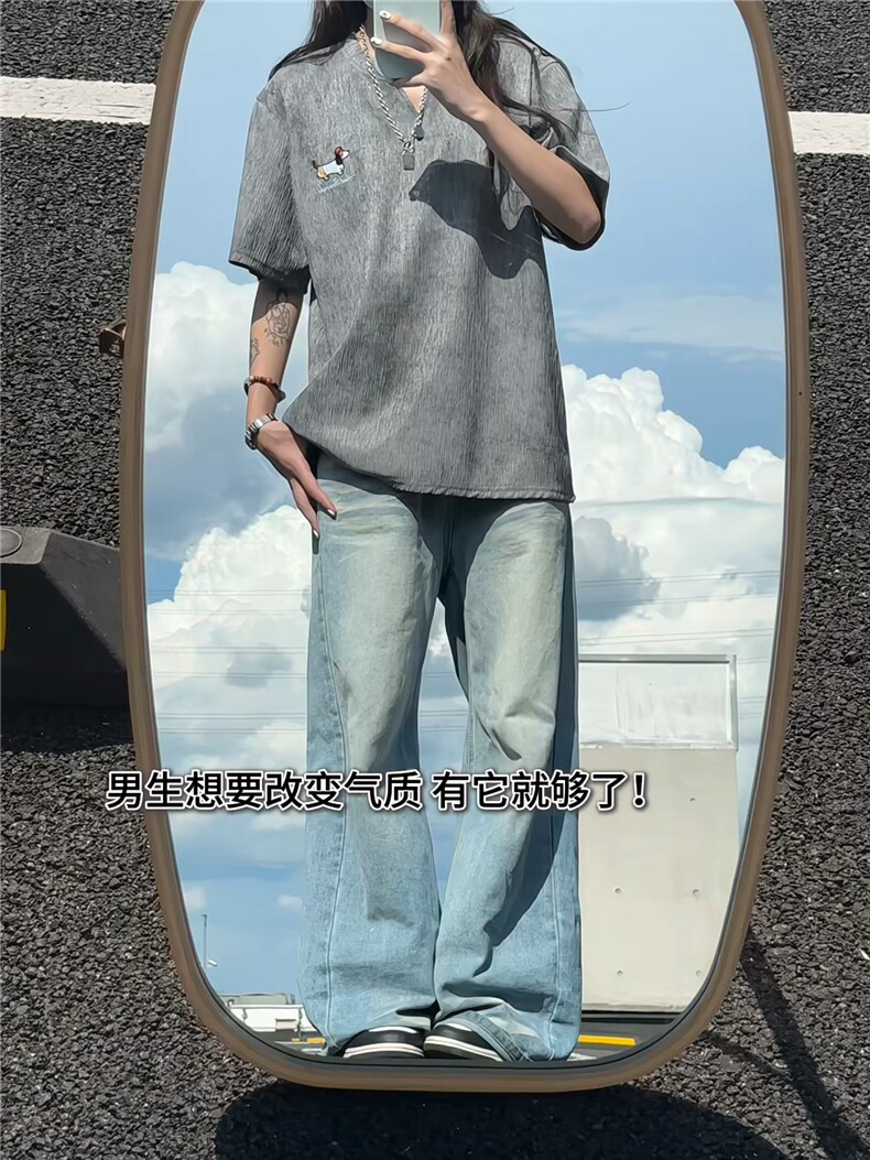 XZ809A/SSS11/P45/控58扎染冰丝绣花腊肠狗V领T恤,男装T恤,星座809A(原222-1)