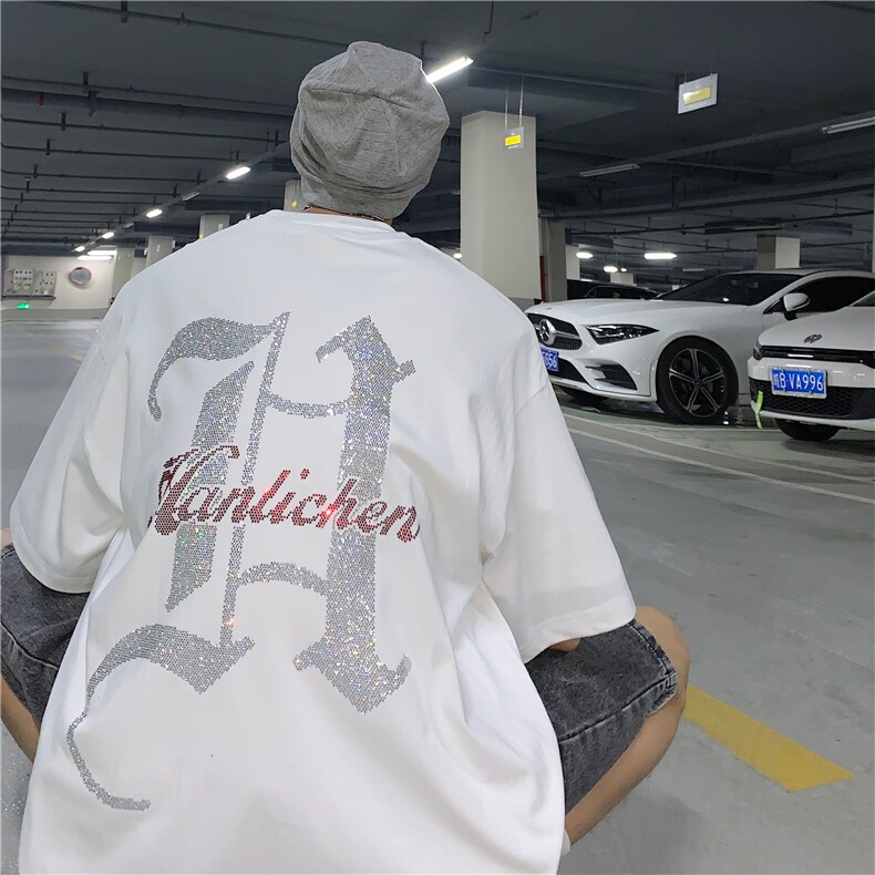 T恤潮流圆领男港风烫钻2026夏季新款短袖时尚B299-X5316-P45-控68,男装T恤,电商A061-1
