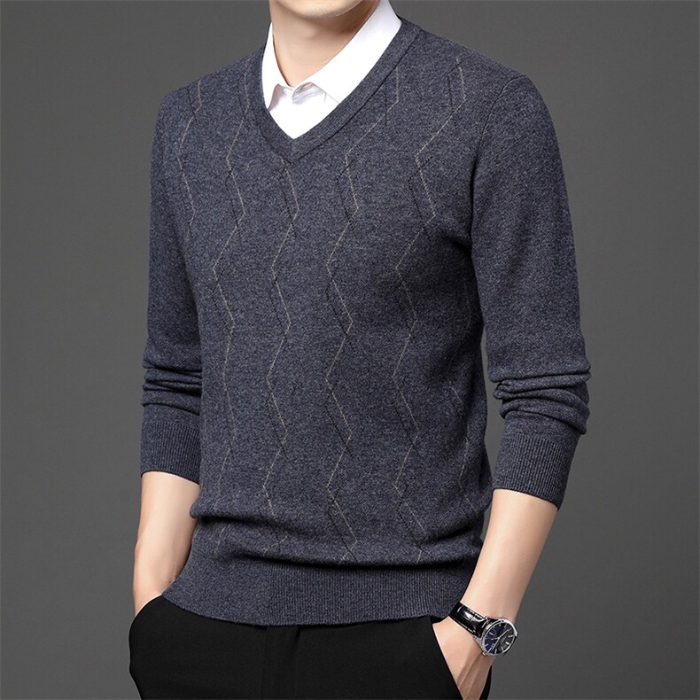Z2478冬季新款男式v领全羊毛加厚鸡心领针织衫保暖打底衫P180图片