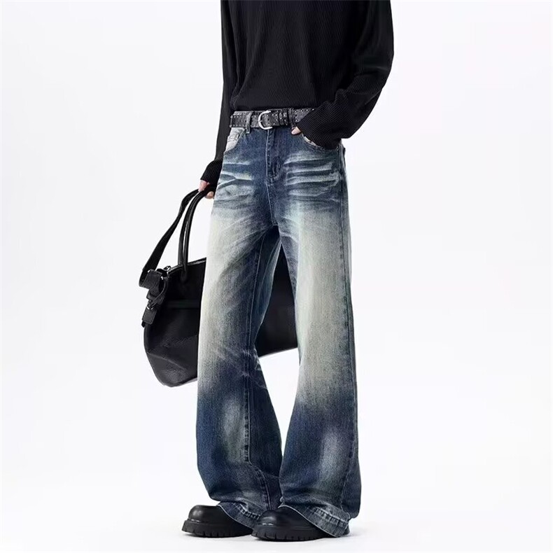 A8820美式复古水洗猫须微喇叭牛仔裤新款休闲小众vibe裤子，男装牛仔裤，星座308A-1（原309B-1）