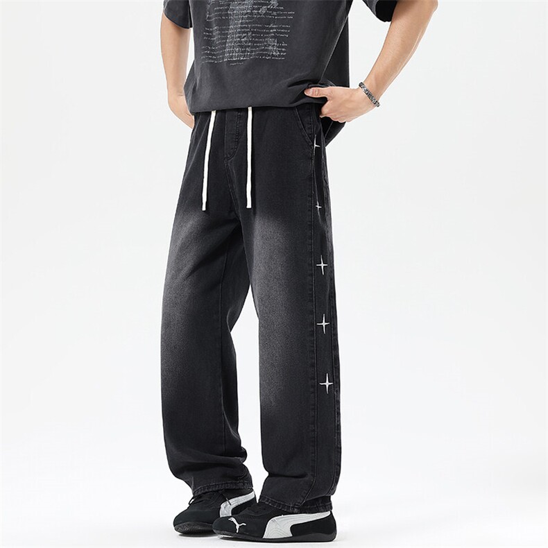潮牌宽松直筒裤子2025新款男生美式春季复古310A-4-JY-9060-P40,男装牛仔裤,星座310A-4