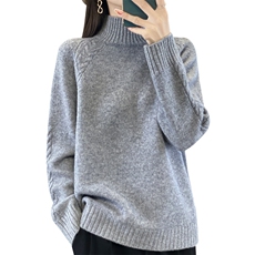 秋冬季羊毛半高领袖口绞花简约复古百搭羊毛衫，女装羊毛衫，忠诺羊绒