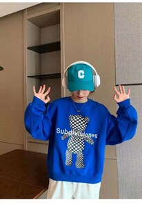 现货，棋盘格小熊卫衣图片