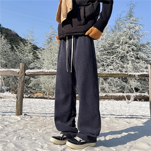 灯芯绒裤子男冬季加绒高个子直筒拖地裤KZ089加长-KZ089加长加绒,25岁女生冬季怎么搭配上衣图片