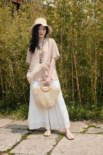 苎麻上衣和裤子，女装，线象