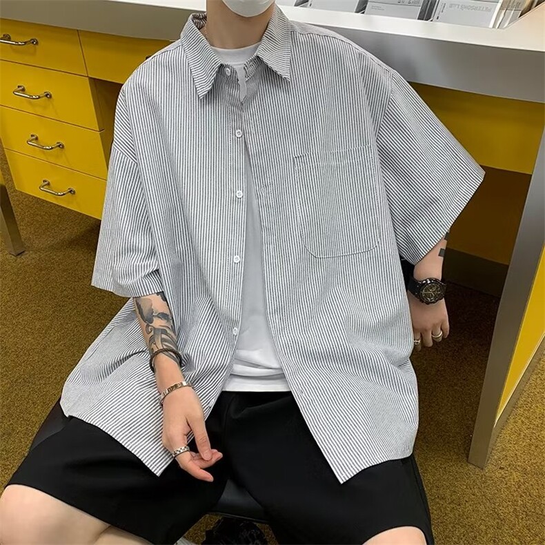原宿方领简约潮流夏季衬衫短袖文艺男潮青春流行标准FC19P30,男装衬衫,星座1116-2