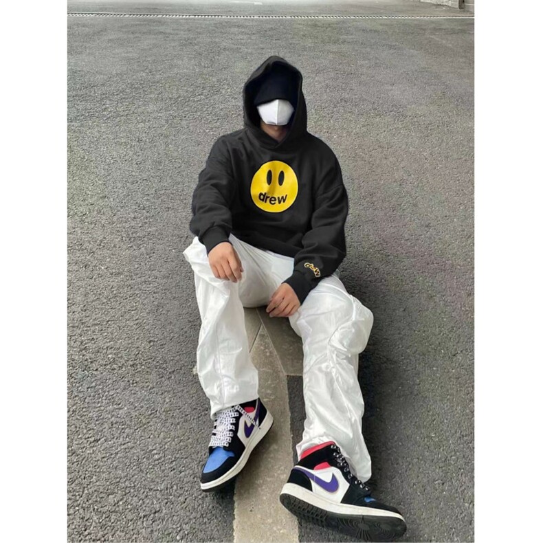 网络图现货美式重磅华棉潮流设计笑脸印花男女连帽卫衣WY1005-P48图片