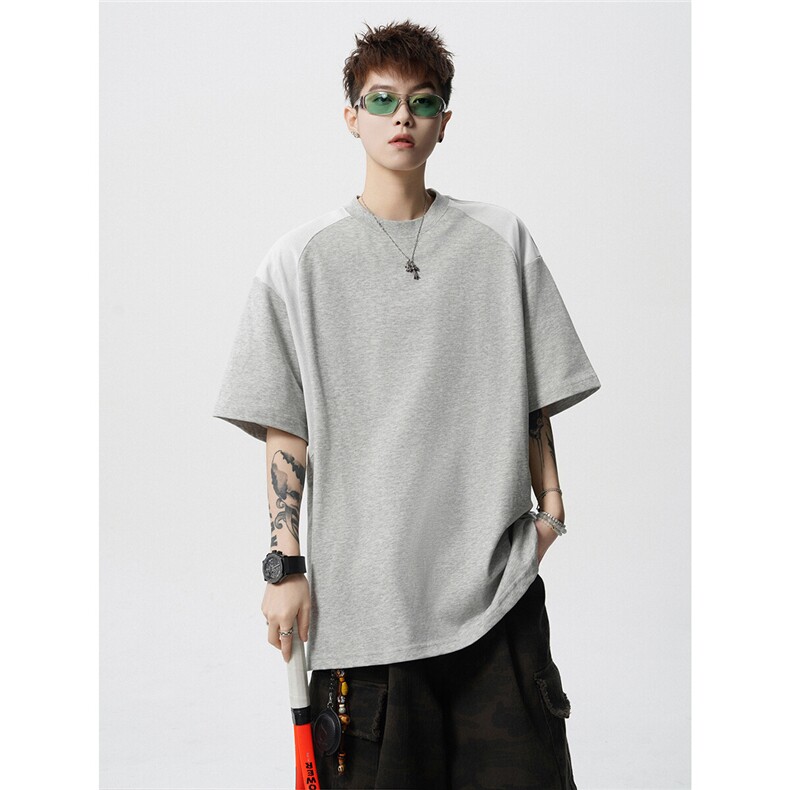 T10129-特批30控58曼巴棉撞色拼接短袖大码T恤夏季薄款垂感短袖,男装T恤,电商A059
