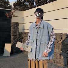 港风秋季复古做旧无袖坎肩外套男牛仔背心马甲外穿百搭N210P45，男装夹克，星座1013-1