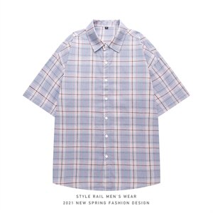 2021年夏季新款格子衬衫男白底平铺宽松衬衫DS-C407-CS309-P35