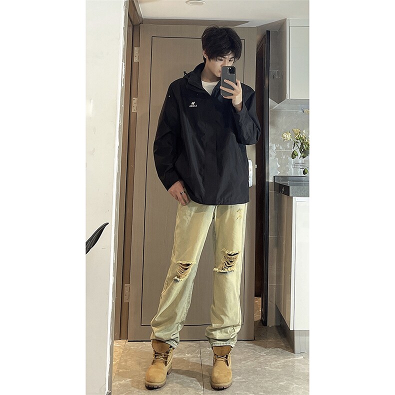 B221美式ins高街暗黑小众直筒破洞牛仔裤LK23056-P60控78,男装牛仔裤,电商B221