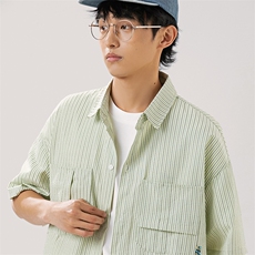 2025春季新款男日系潮条纹子短袖衬衫宽松外套衬衣CS280-F69，男装T恤，电商A101（原外27）