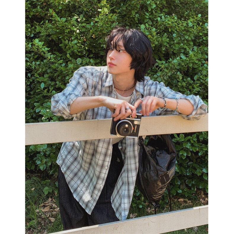 美式慵懒宽松格子长袖衬衫女新款百搭休闲衬衣潮828P50,女装衬衫,星座710