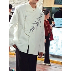 白色新中式男装垫肩竹子刺绣西装小众高级感西服风订婚外套潮，男装西服，星座601-1
