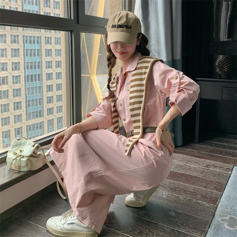 POLO领长裙耐磨抗起球春季连衣裙大码宽松条纹芭蕾风显瘦时尚休闲,女装连衣裙,帛香坊