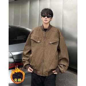 JK856JM-秋冬短款工装夹克美式复古棒球服潮牌做旧夹棉外套图片