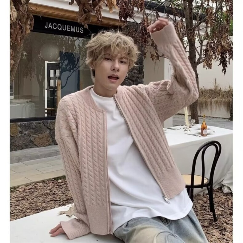 美式复古撞色条纹麻花拉链开衫毛衣外套男女休闲百搭上衣,男装针织衫/毛衣,星座218-1（原230）