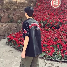 万针全刺绣工艺抖音得物高品质260克重磅纯棉双纱美式高街短袖T恤，男装T恤，电商A486