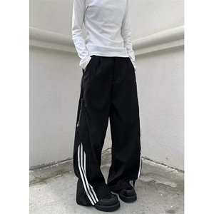 条纹拼接休闲西裤女2025新款cleanfit高街宽松百搭裤子 KX91图片