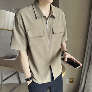 店主风~夏季多口袋拉链设计中袖衬衫T恤衫 V725/P55图片