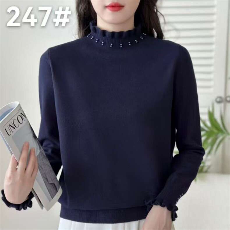 2025年秋季新款针织女士花领上衣时尚休闲通勤百搭,针织衫/毛衣,暖姿羊绒