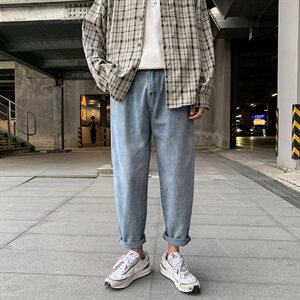 春夏季新款男牛仔裤休闲宽松直筒港风韩版潮牌中性情侣N08图片