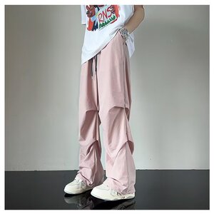 高街抽绳束脚裤休闲裤男宽松设计粉色裤子降落伞 AK411-P38图片