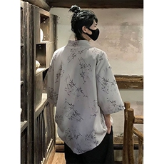 新中式风短袖T恤男女金属扣高级感竹叶刺绣改良汉服中山唐装，男装Polo衫，星座1210-1