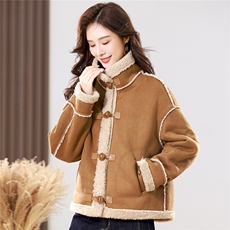 2025冬季时尚简约大方气质优雅显瘦休闲百搭潮流皮毛一体外套，女装羊羔毛/颗粒绒，独衣靓